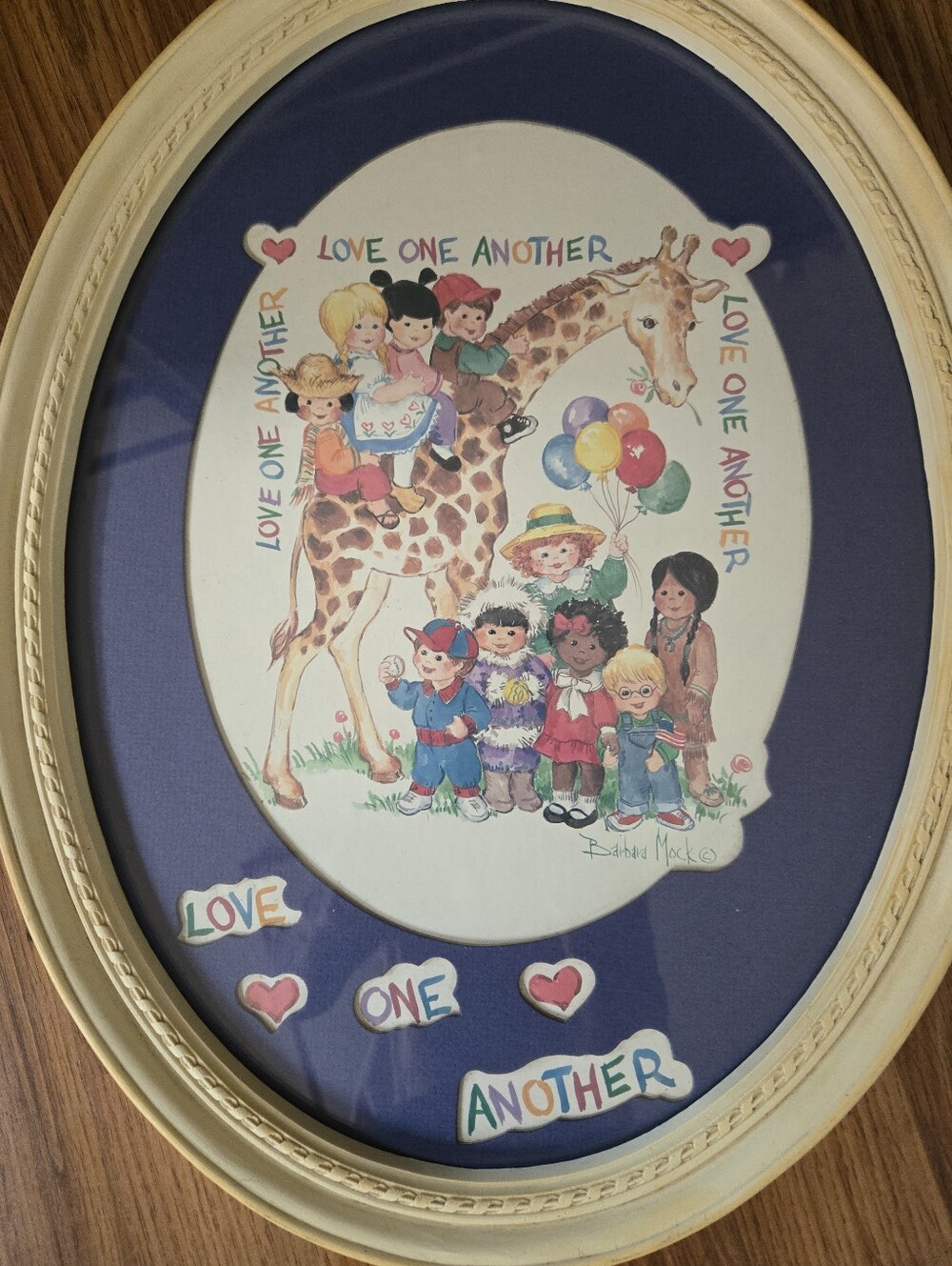 Vintage Homco Barbara Mock Love One Another Framed Art Print Giraffe Children 17